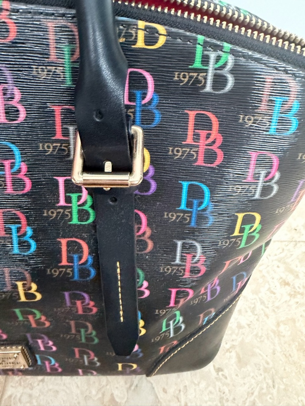 Dooney & Bourke Multicolor Monogram Tote Bag Large Shoulder Purse Black Canvas - Picture 10 of 16